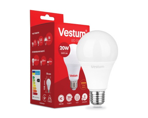 Лампочка Vestum A70 20W 3000K 220V E27 (1-VS-1110)