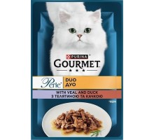 Вологий корм для кішок Purina Gourmet Perle з Телятиною і Качкою у підливі 85 г (8445291187719)