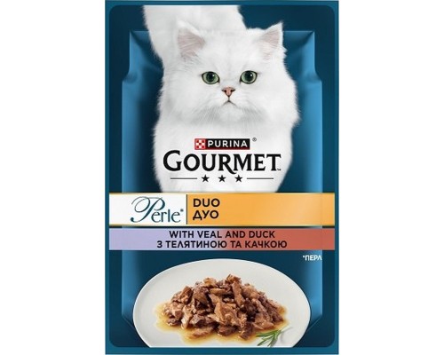 Вологий корм для кішок Purina Gourmet Perle з Телятиною і Качкою у підливі 85 г (8445291187719)