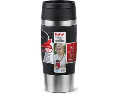 Термокружка Tefal Travel Mug Classic, 360мл, нержавіюча сталь, чорний (N2020210)