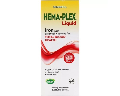 Вітамінно-мінеральний комплекс Natures Plus Рідкий комплекс Hema-Plex із залізом, Liquid iron, 250 мл. (NAP-37687)
