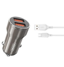 Зарядний пристрій XO CC48 2.4A/2 USB + microUSB Grey (XO-CC48m-GR)