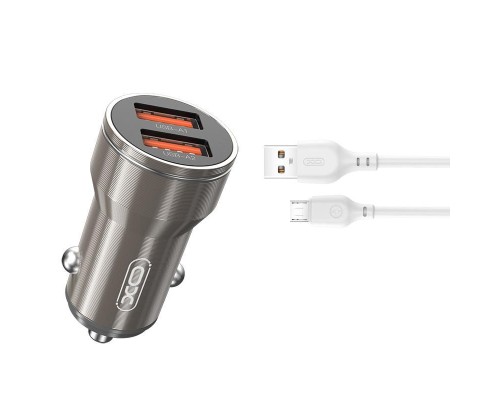 Зарядний пристрій XO CC48 2.4A/2 USB + microUSB Grey (XO-CC48m-GR)