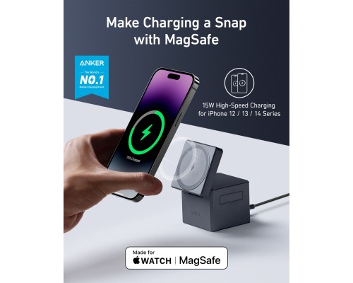 Зарядний пристрій Anker MagGo Wireless Charging Station 15W 3-in-1 Cube Black (Y1811G11)