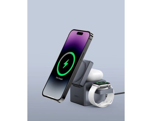Зарядний пристрій Anker MagGo Wireless Charging Station 15W 3-in-1 Cube Black (Y1811G11)