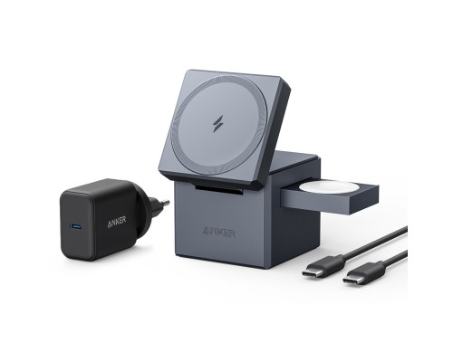 Зарядний пристрій Anker MagGo Wireless Charging Station 15W 3-in-1 Cube Black (Y1811G11)