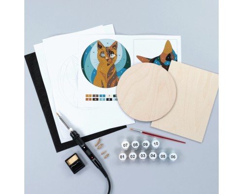 Набір для творчості Rosa Start Cats випалювання картини на дереві, з фарбами, в коробці (4823098544708)
