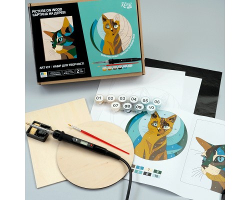 Набір для творчості Rosa Start Cats випалювання картини на дереві, з фарбами, в коробці (4823098544708)