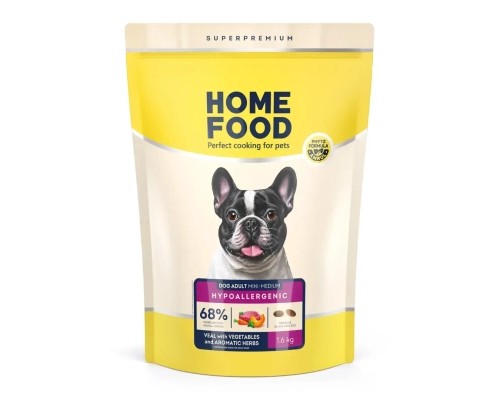 Сухий корм для собак Home Food ADULT MINI/MEDIUM Hypoallergenic з телятиною, овочами та духмяними травами 1.6 кг (4820235020521)