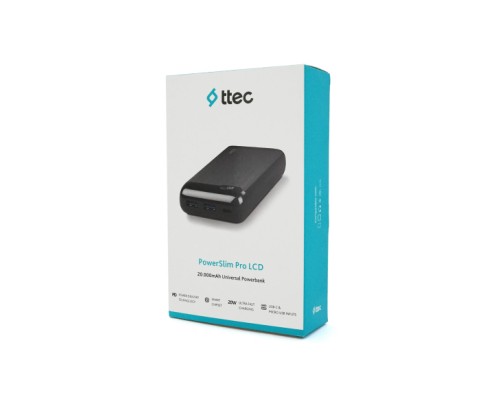 Батарея універсальна Ttec 20000mAh, Output 2*USB + Type-C, 20W, Black (2BB186S)