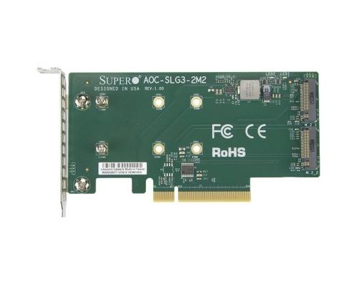 Плата розширення Supermicro PCIe x8 до SSD 2x m.2 NVMe (AOC-SLG3-2M2) Плата розширення Supermicro PCIe x8 до SSD 2x m.2 NVMe (AOC-SLG3-2M2)