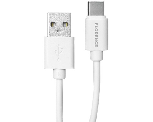 Зарядний пристрій Florence 2USB 2A + Type-C cable white (FL-1021-WT)