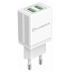 Зарядний пристрій Florence 2USB 2A + Type-C cable white (FL-1021-WT)