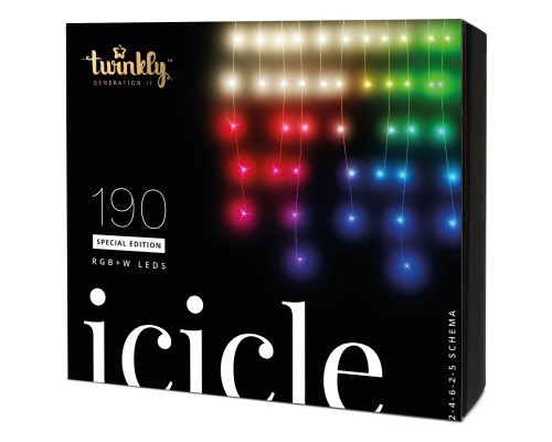 Гірлянда Twinkly Smart LED Icicle RGBW 190, BT+WiFi, Gen II, IP44 кабель проз (TWI190SPP-TEU)