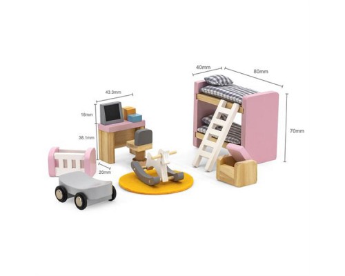 Ігровий набір Viga Toys Дерев'яні меблі для ляльок PolarB Дитяча кімната (44036)