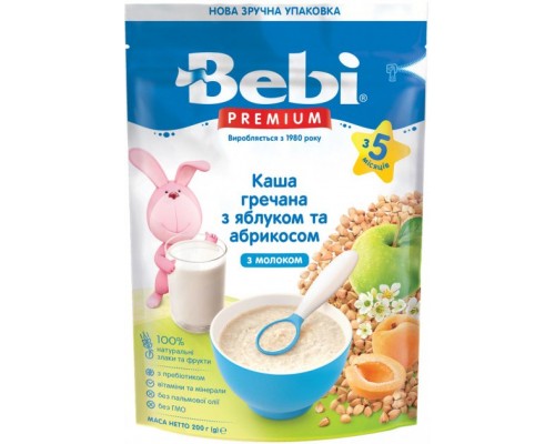 Дитяча каша Bebi Premium молочна гречана з яблуком та абрикосом +5 міс. 200 г (8606019654290) Дитяча каша Bebi Premium молочна гречана з яблуком та абрикосом +5 міс. 200 г (8606019654290)