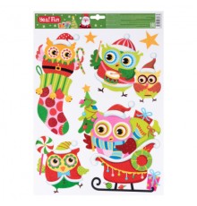 Новорічні наклейки YES! Fun Совушки для вікон, гліттер (41 * 29 см) (801093)
