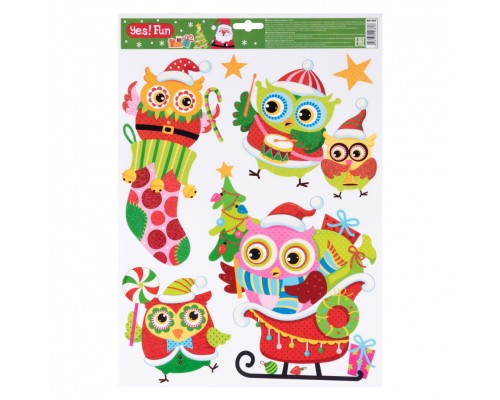 Новорічні наклейки YES! Fun Совушки для вікон, гліттер (41 * 29 см) (801093)