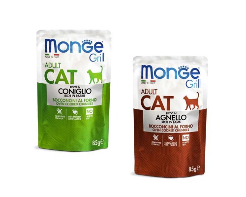 Вологий корм для кішок Monge Cat grill mix з кроликом та ягням 1.02 кг (8009470017534)