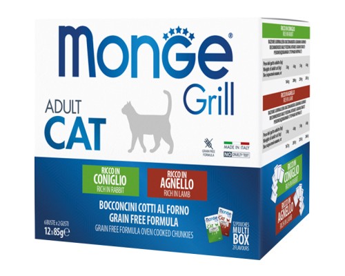 Вологий корм для кішок Monge Cat grill mix з кроликом та ягням 1.02 кг (8009470017534)
