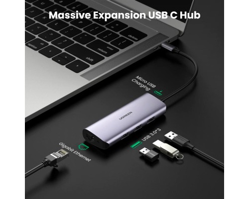 Концентратор Ugreen USB3.0 Type-C to USB 3.0x3/RJ45/ CM236 (60718)