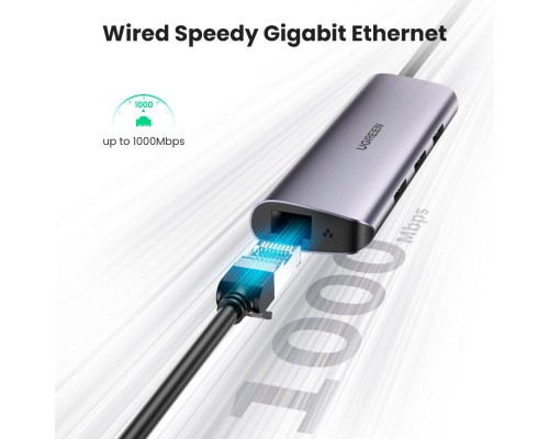 Концентратор Ugreen USB3.0 Type-C to USB 3.0x3/RJ45/ CM236 (60718)