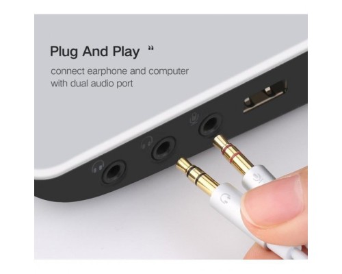Кабель мультимедійний AUX 3.5mm TRRS to TRSx2 M/M 0.2m ABS Case AV140 White Ugreen (20897)