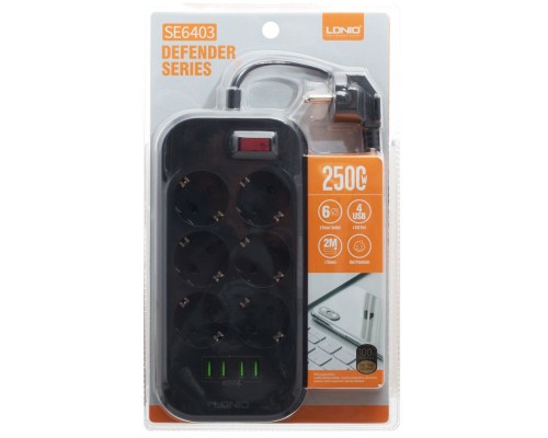 Мережевий фільтр живлення LDNIO SE6403, 6 роз+4USB (SE6403)