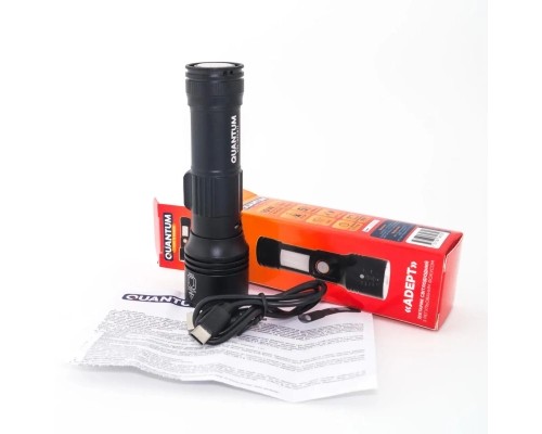 Ліхтар Quantum Adept 10W LED zoom +COB з USB+ Li-ion18650/2600mAh (QM-FL1031-18650/2600)