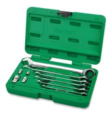 Ключ Toptul комбінований з тріскачкою 10шт. 8-19мм + перехідники (GAAI1004)