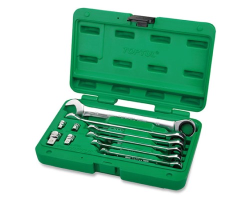 Ключ Toptul комбінований з тріскачкою 10шт. 8-19мм + перехідники (GAAI1004)