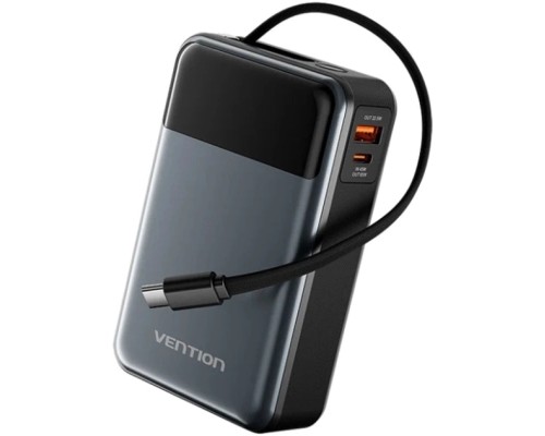 Батарея універсальна Vention 20000mAh 65W 3A PD, QC/3.0, USB-A, Type-C OUT, with Built-in USB-C Cable, LED Display (FHYB0_)