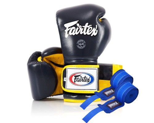 Боксерські рукавички Fairtex BGV9 Mexican Blue/Yellow 16 унцій (бинти в комплекті) (BGV9_Mexican_16oz_Blue/Y)