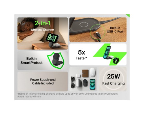 Зарядний пристрій Belkin UltraCharge Wireless 2-in-1 25W black (WIZ039KQBK)
