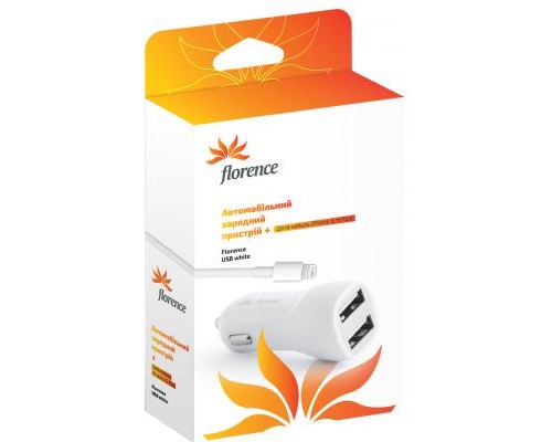 Зарядний пристрій Florence 2*USB, 2.1A + cable iPhone 6/6 Plus (CC21-IPH6)