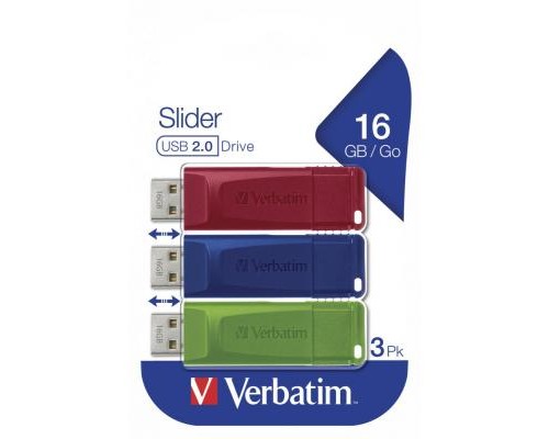 USB флеш накопичувач Verbatim 3x16GB Slider Red/Blue/Green USB 2.0 (49326) 