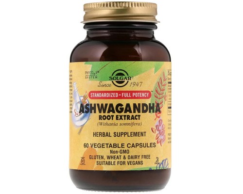 Трави Solgar Ашваганда (Екстракт Кореня), Ashwagandha Root Extract, 60 ка (SOL-04104)