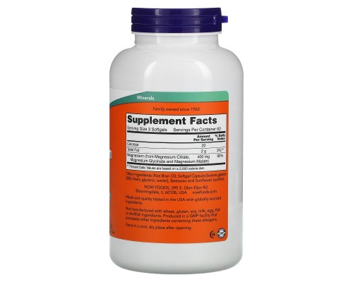 Мінерали Now Foods Магній Цитрат, Magnesium Citrate, 180 капсул (NOW-01298)