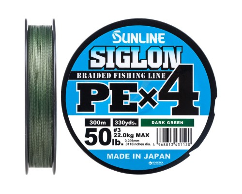 Шнур Sunline Siglon PE н4 300m 3.0/0.296mm 50lb/22.0kg Dark Green (1658.09.52)