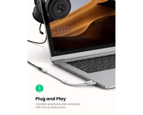 Кабель мультимедійний AUX 3.5mm TRRS to TRSx2 M/M 0.2m Aluminum Case AV140 White Ugreen (10790)