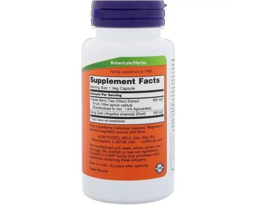 Трави Now Foods Екстракт Вітексу з Дудником, Chaste Berry Extract with Dong Quai, 300мг, (NOW-04773)
