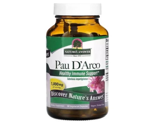 Трави Nature's Answer По Д'арко, Кора Мурашина Дерева, 1000 мг, Pau D'Arco, 90 веге (NTA-16310)