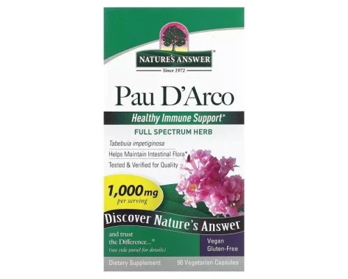 Трави Nature's Answer По Д'арко, Кора Мурашина Дерева, 1000 мг, Pau D'Arco, 90 веге (NTA-16310)