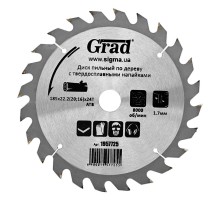 Диск пильний Grad по дереву з твердосплавними напайками Ø185×22.2(20;16)×24Т, 8000об/хв GRAD (1957725) (1957725)