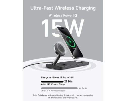 Зарядний пристрій Anker MagGo Wireless Charging Station 15W 3-in-1 Pad Black (B25M1311)