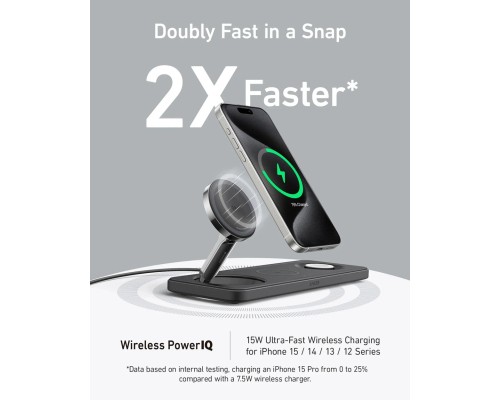 Зарядний пристрій Anker MagGo Wireless Charging Station 15W 3-in-1 Pad Black (B25M1311)