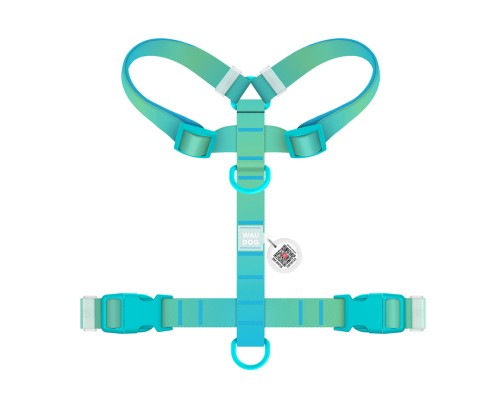 Шлея для собак WAUDOG Nylon Recycled анатомічна H-подібна з QR-паспортом, пластиковий фастекс, М блакитна (47522)