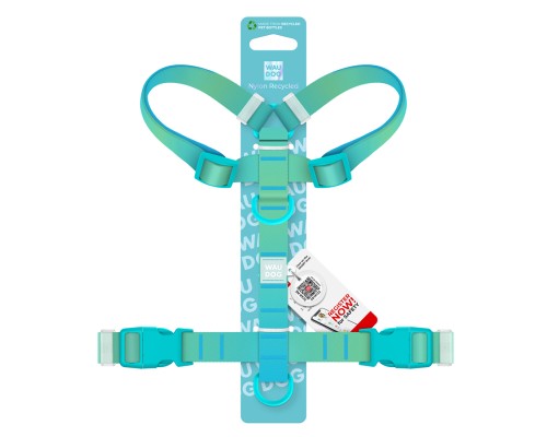 Шлея для собак WAUDOG Nylon Recycled анатомічна H-подібна з QR-паспортом, пластиковий фастекс, М блакитна (47522)