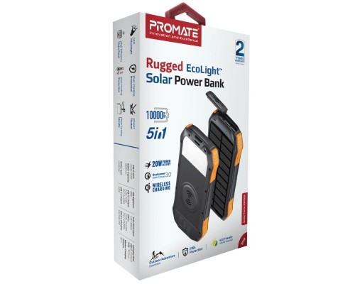 Батарея універсальна Promate 10000mAh PD/20W, QC/3/0, Solar, QI, IP65 (solartank-10pdqi.black)
