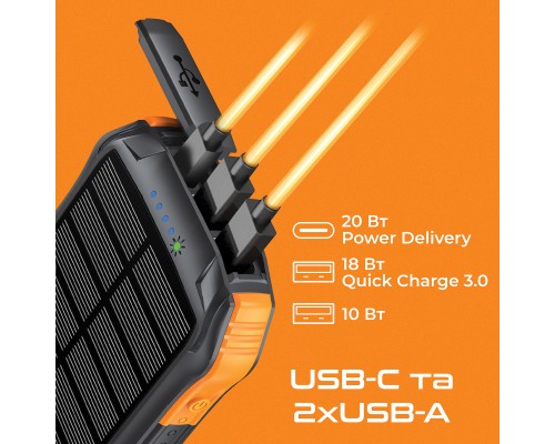 Батарея універсальна Promate 10000mAh PD/20W, QC/3/0, Solar, QI, IP65 (solartank-10pdqi.black)